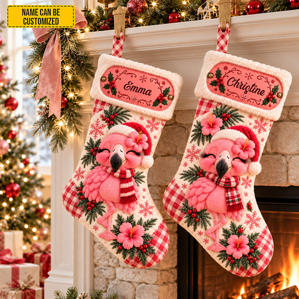 Personalized Christmas Flamingo Stocking