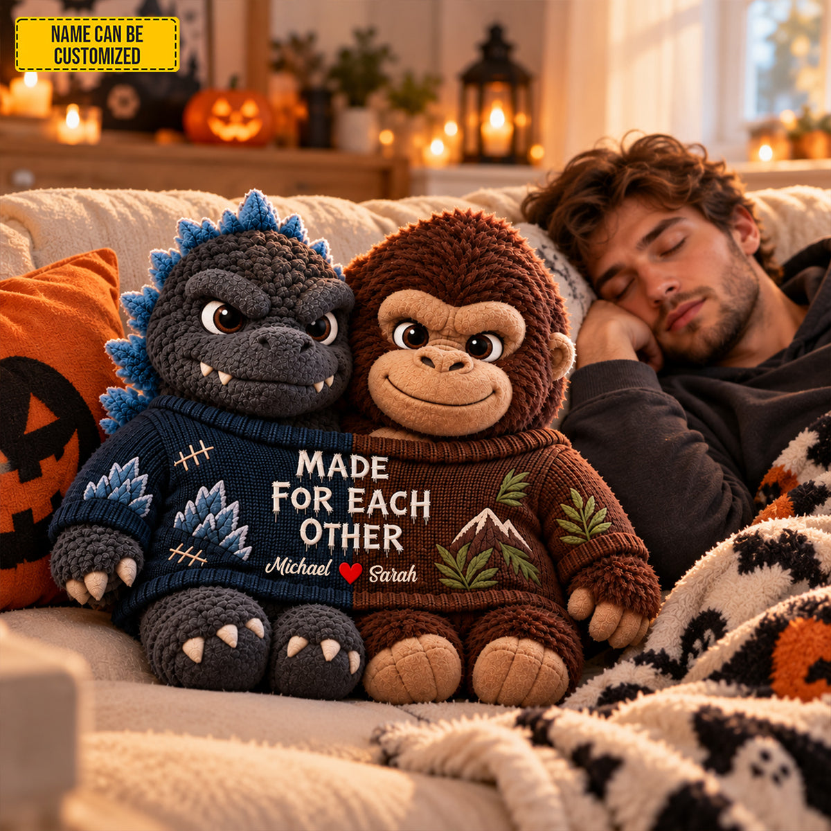 Personalized Godzilla and King Kong Couple Custom Shape Pillow