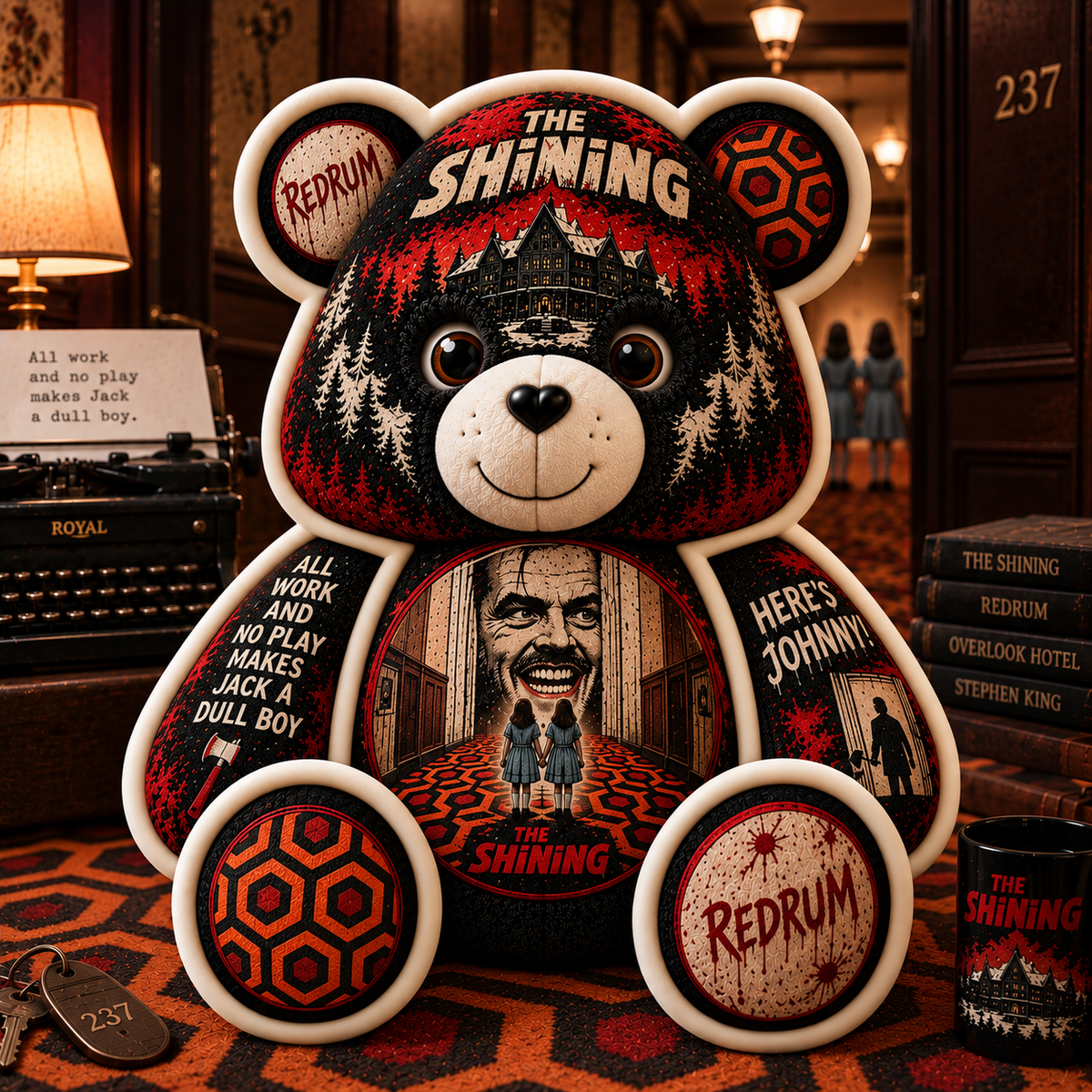 The Shining Bear Custom Shaped Pillow – REDRUM Horror Movie Fan Gift, Overlook Hotel Collectible
