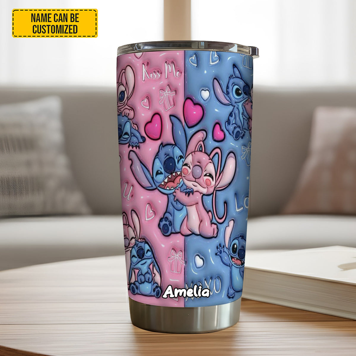 Cute Couple Pink & Blue - Personalized Couple Tumbler
