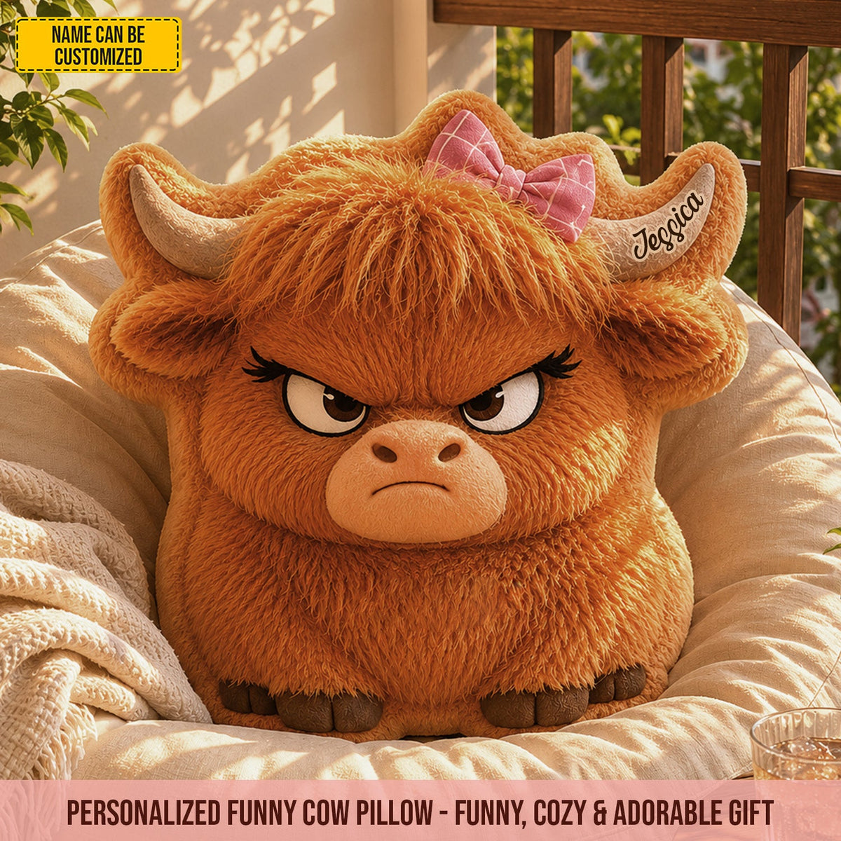 Personalized Grumpy Moo Cow Shaped Pillow