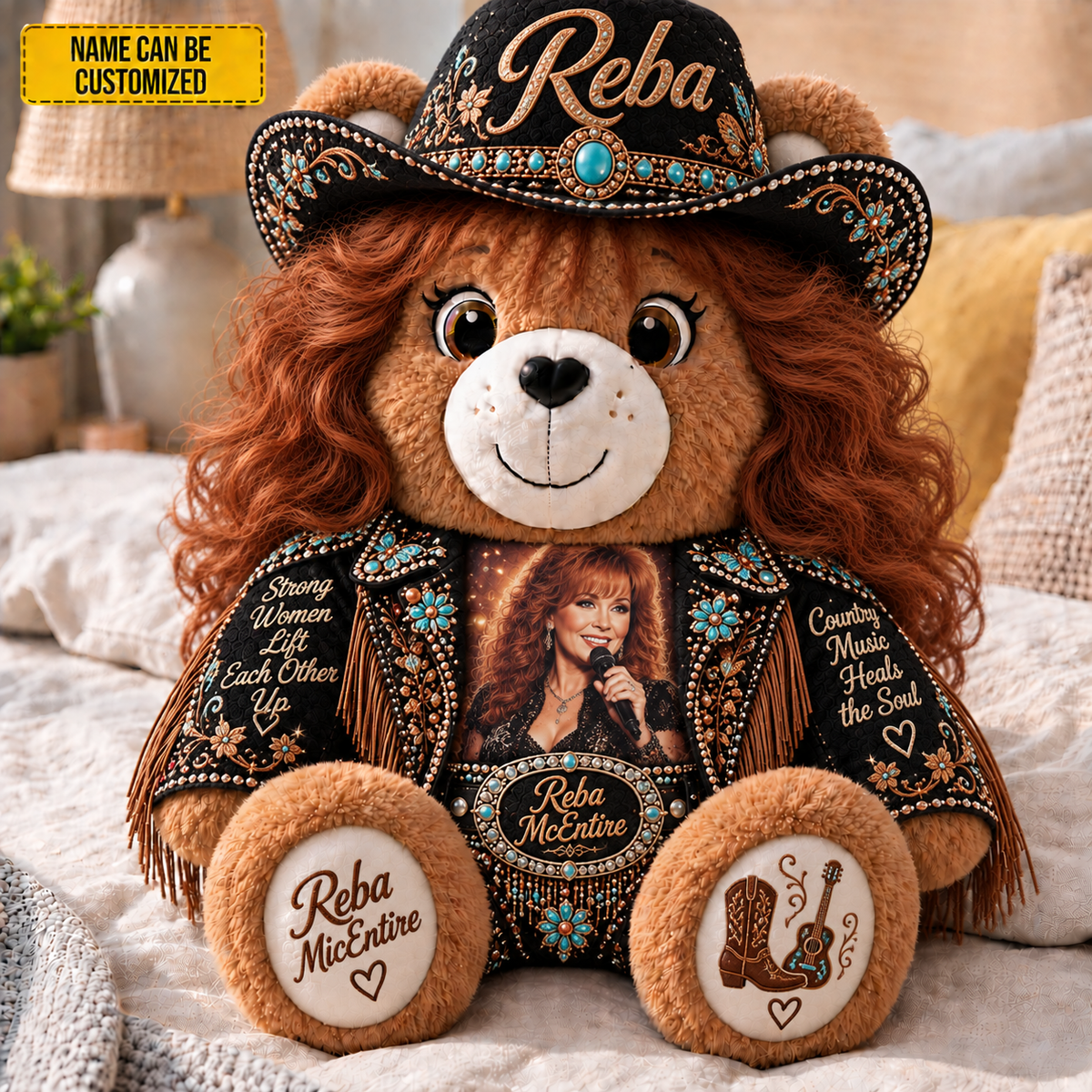 Reba McEntire Custom Shaped Bear Pillow – Unique Gift for Classic Music Lovers