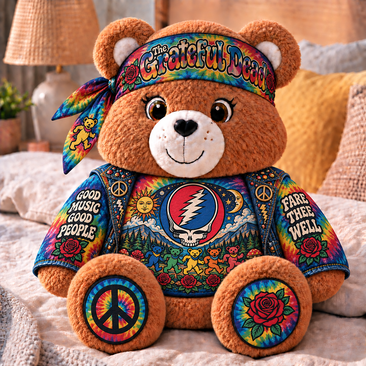 Grateful Dead Custom Shaped Bear Pillow – Unique Gift for Classic Music Lovers
