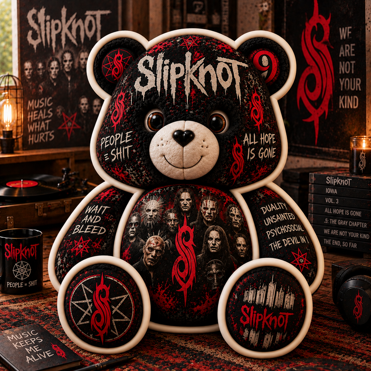 Slipknot Bear Custom Shaped Pillow – Heavy Metal Music Fan Gift, Iowa & All Hope Is Gone Collectible