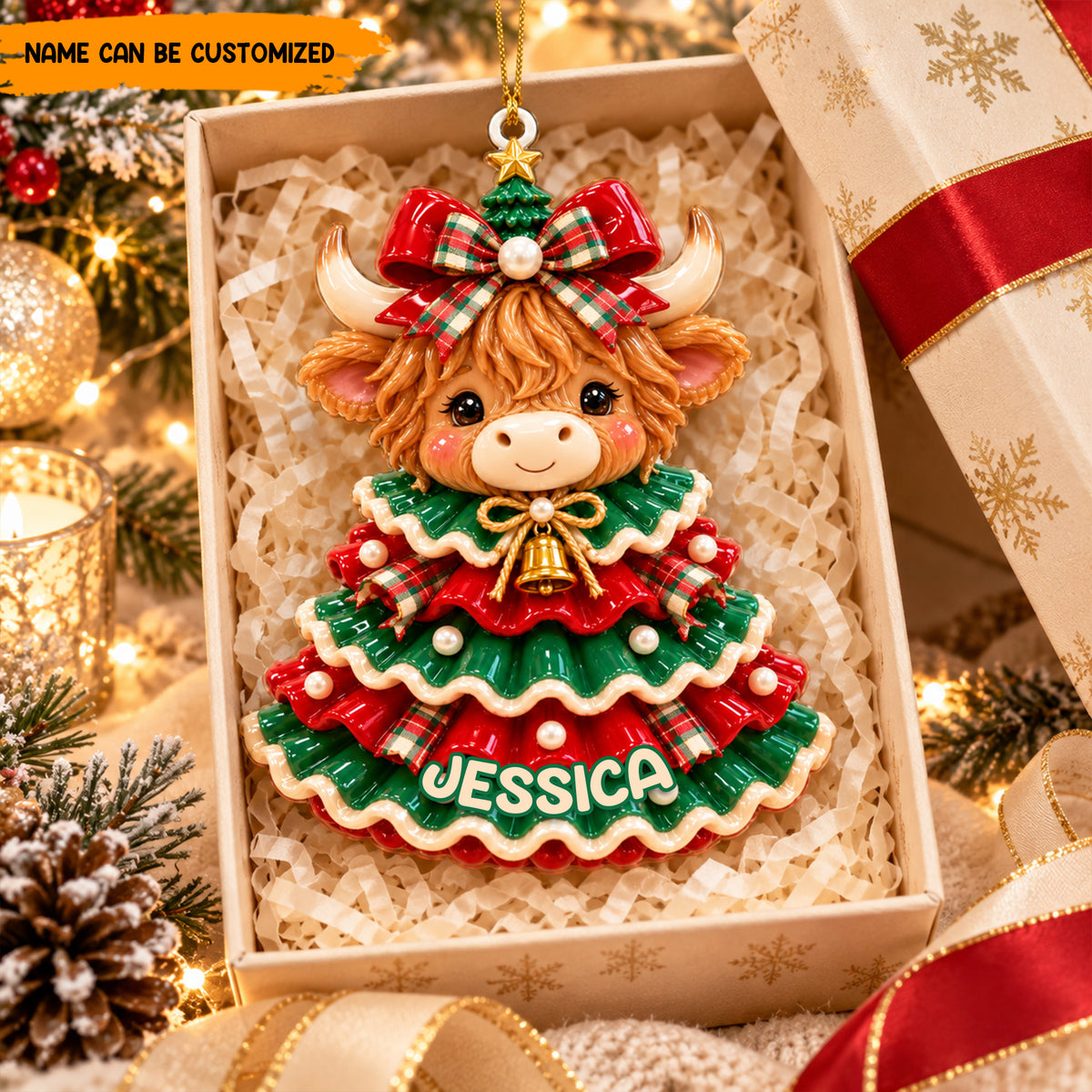 Personalized Highland Cow Christmas Tree Ornament
