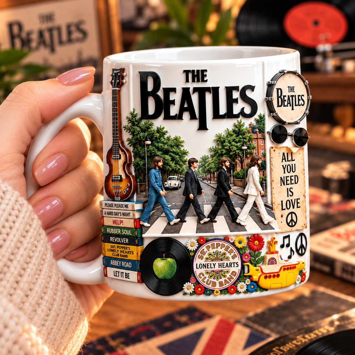 The Beatles Edge-to-Edge White Mug – Classic Rock Inspired Gift Featuring Abbey Road