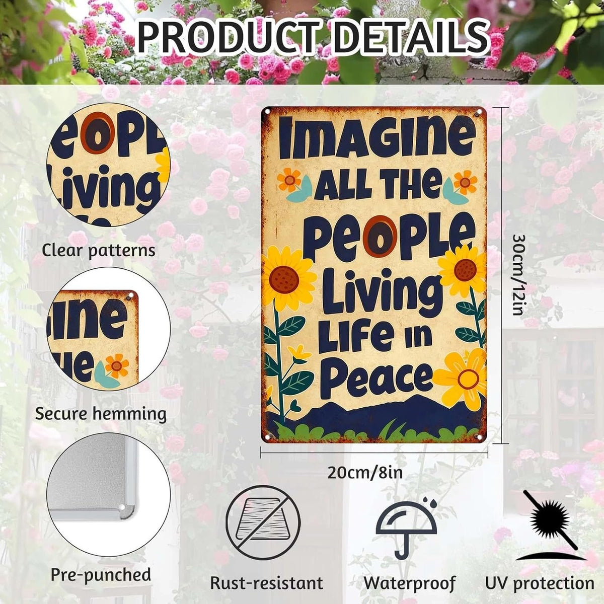 Imagine All The People Living Life in Peace Vintage- Hippie Metal Sign