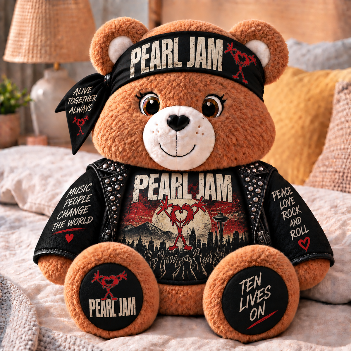 Pearl Jam Custom Shaped Bear Pillow – Unique Gift for Pearl Jam Fans & Classic Grunge Rock Lovers