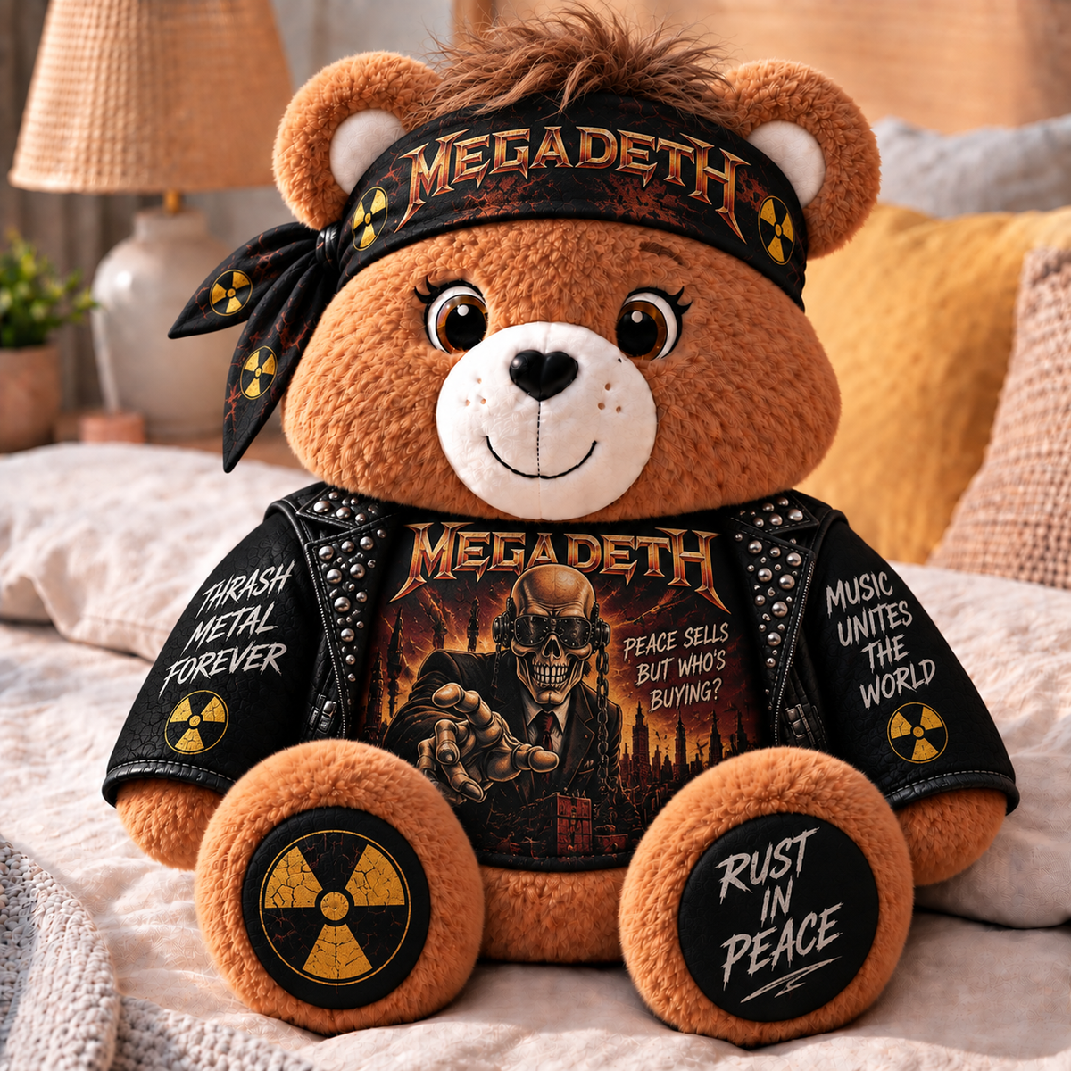 Megadeth Custom Shaped Bear Pillow – Unique Gift for Classic Music Lovers