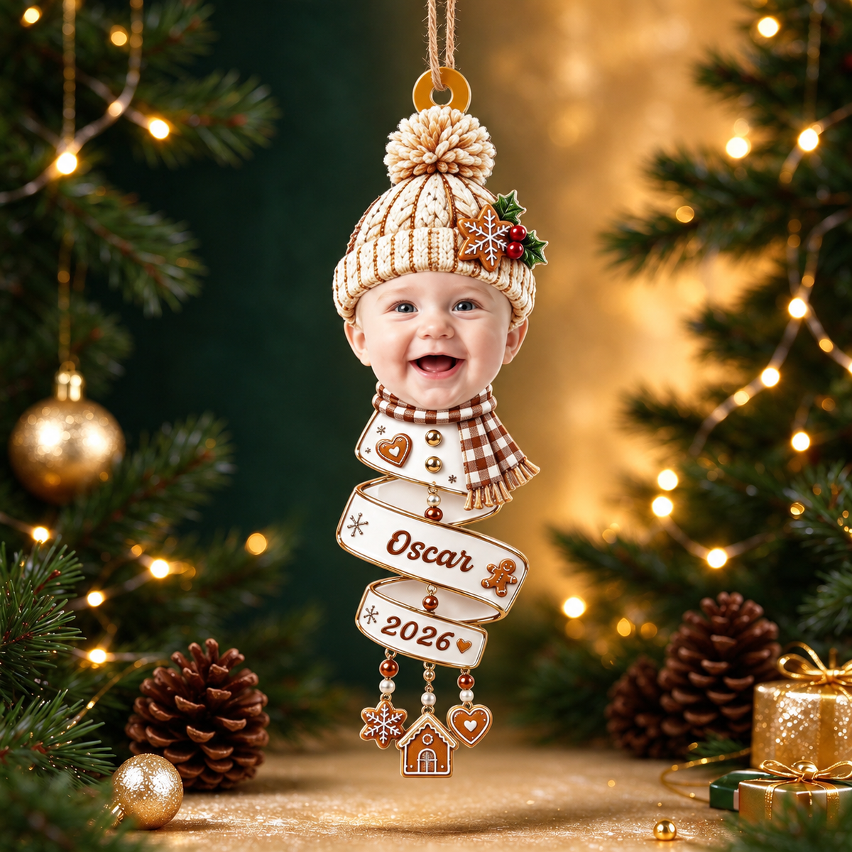 Custom Baby Photo Christmas Ornament, Personalized Baby Face Snowman Ornament, Baby's First Christmas Gift, Christmas Gifts for Kids Family