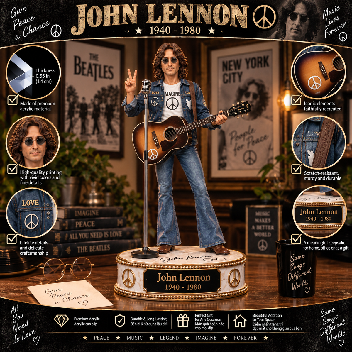 John Lennon Imagine – Collectible Acrylic Plaque Table Decor