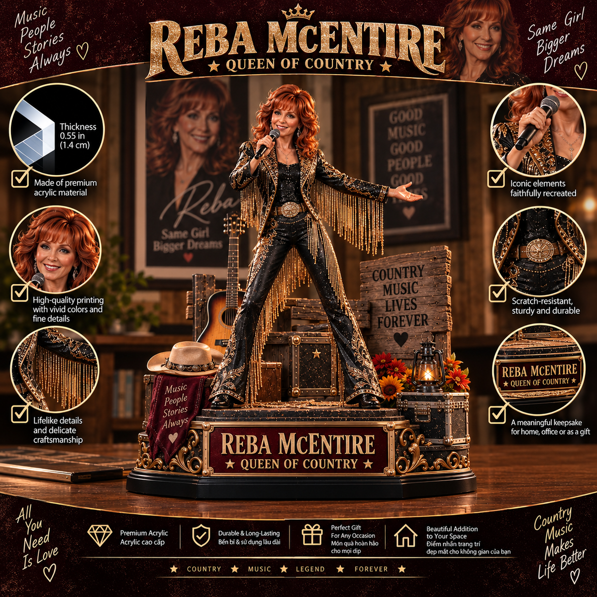 Reba McEntire Queen of Country – Collectible Acrylic Plaque Table Decor