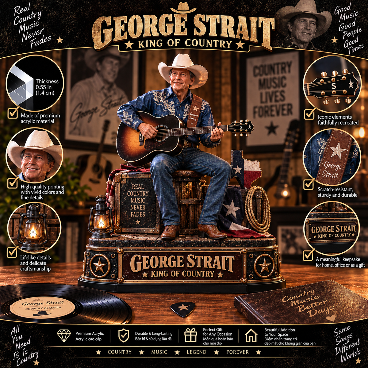 George Strait King of Country – Collectible Acrylic Plaque Table Decor