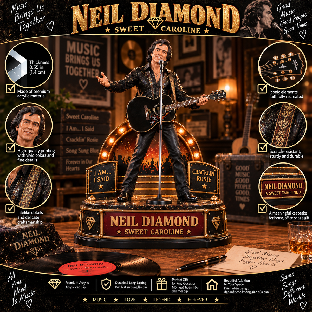 Neil Diamond Sweet Caroline – Collectible Acrylic Plaque Table Decor