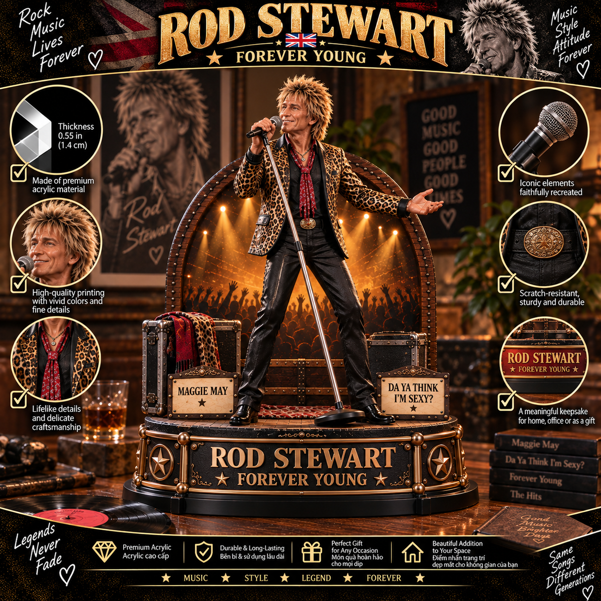 Rod Stewart Forever Young – Collectible Acrylic Plaque Table Decor