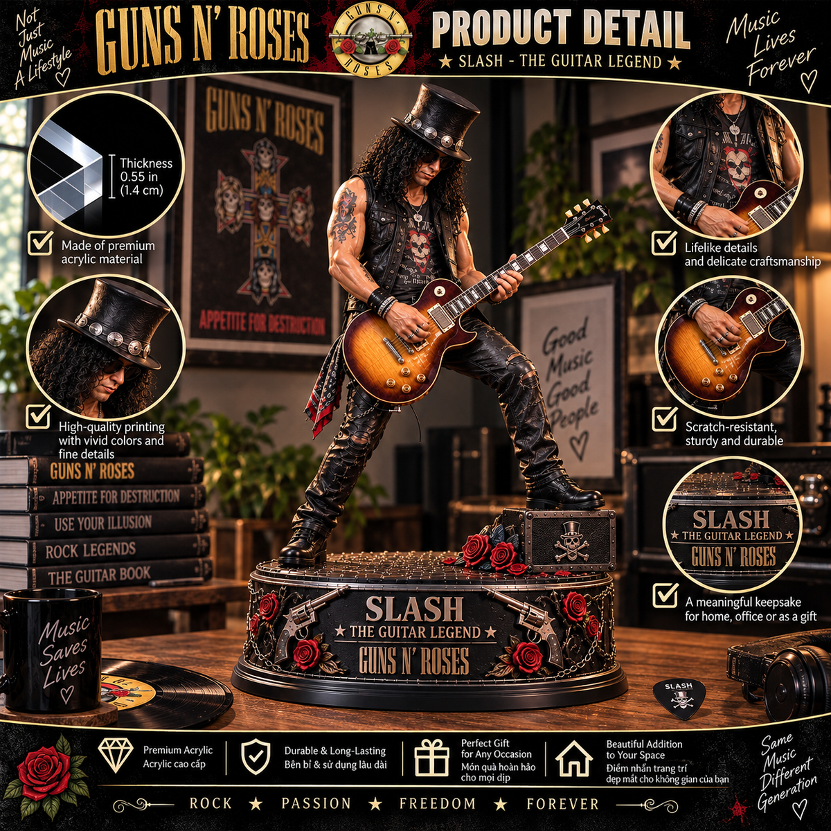 Slash The Guitar Legend – Guns N’ Roses Collectible Acrylic Plaque Table Decor
