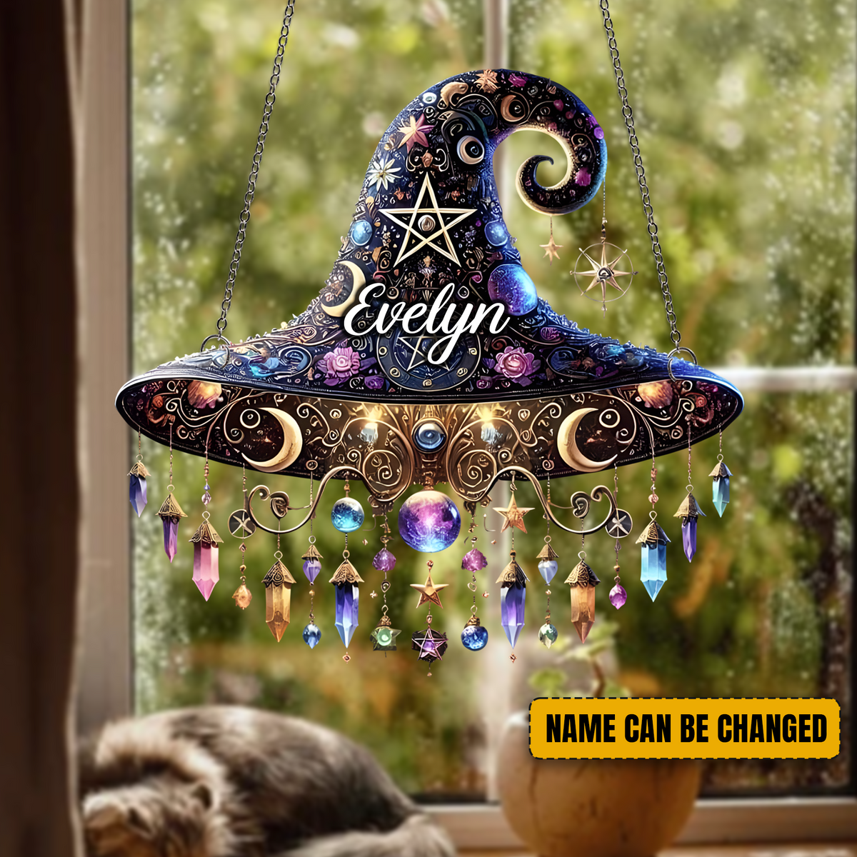 Personalized Witch Hat Crystal Acrylic Suncatcher