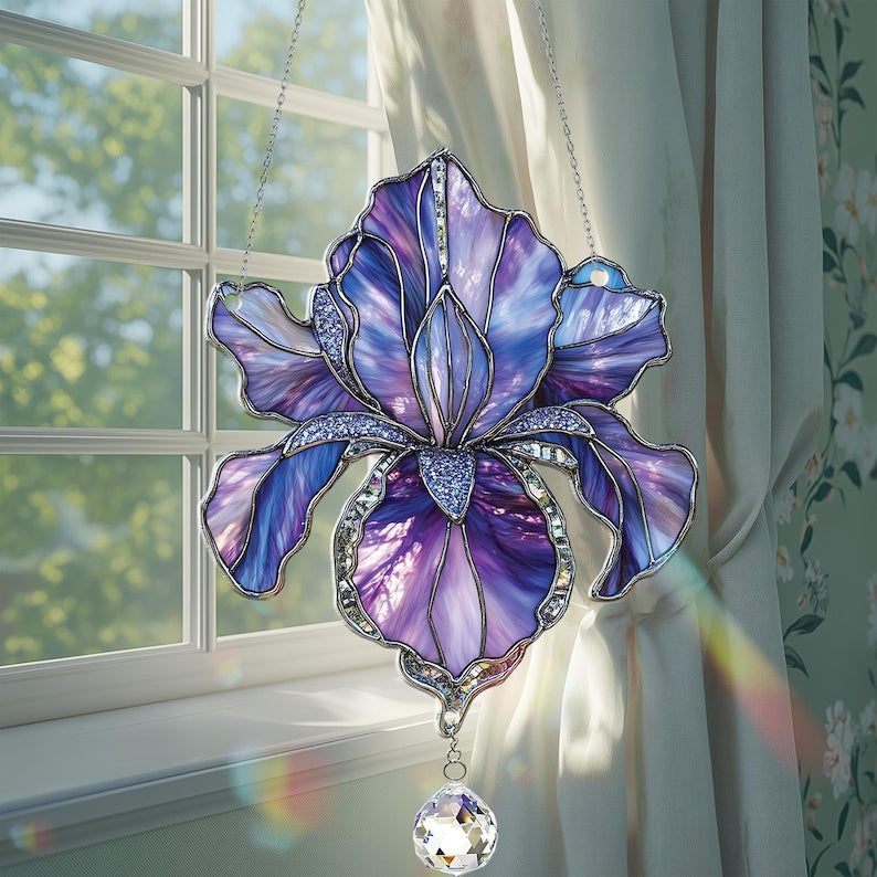 Purple Iris Flower Window Hanging