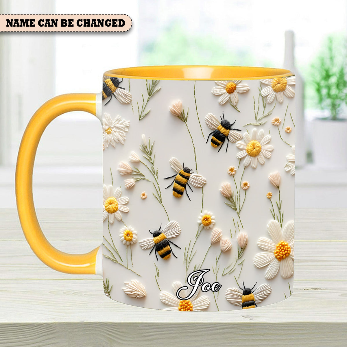 Bee Floral Daisy - Personalized Bee Accent Mug