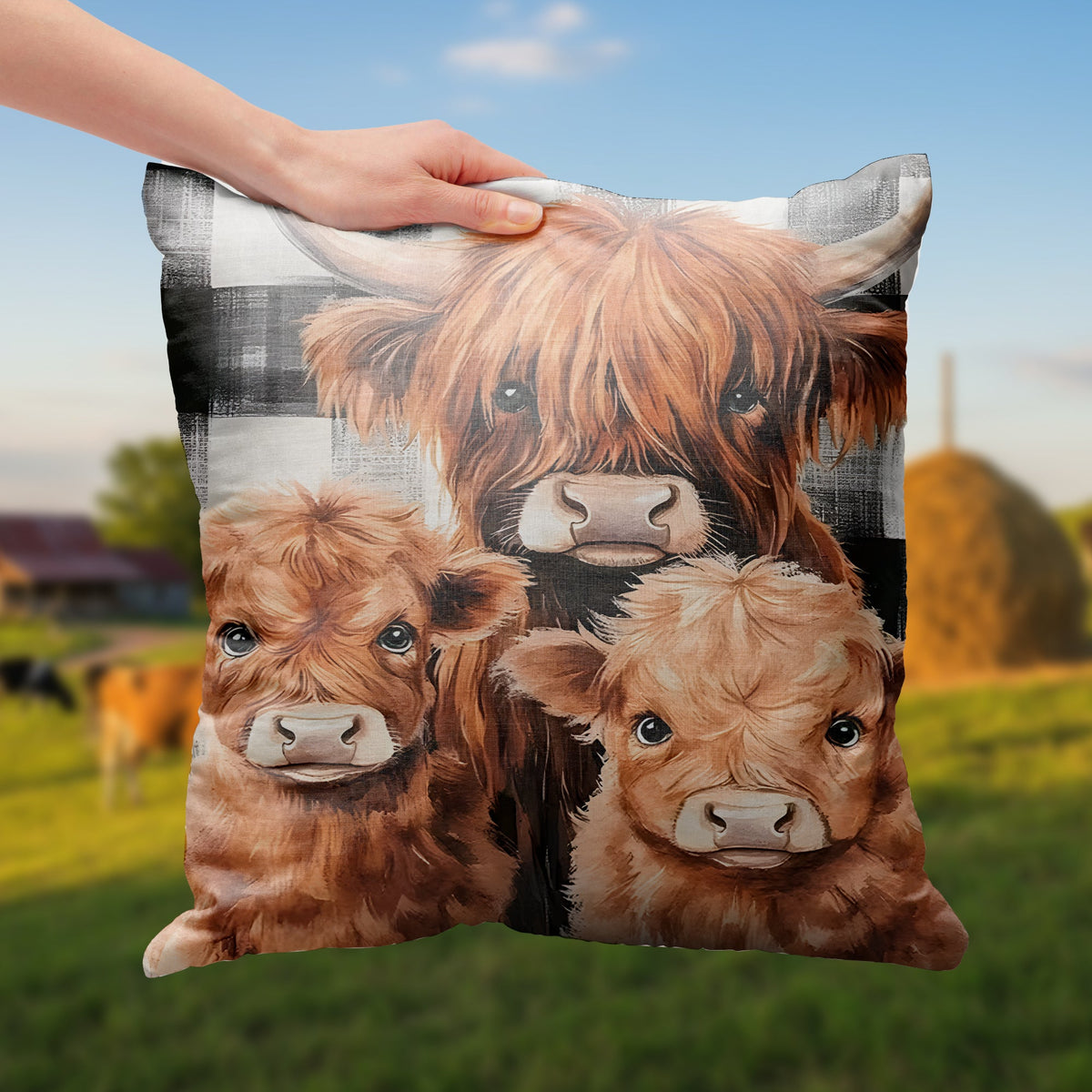 Highland Cow Family Pillow