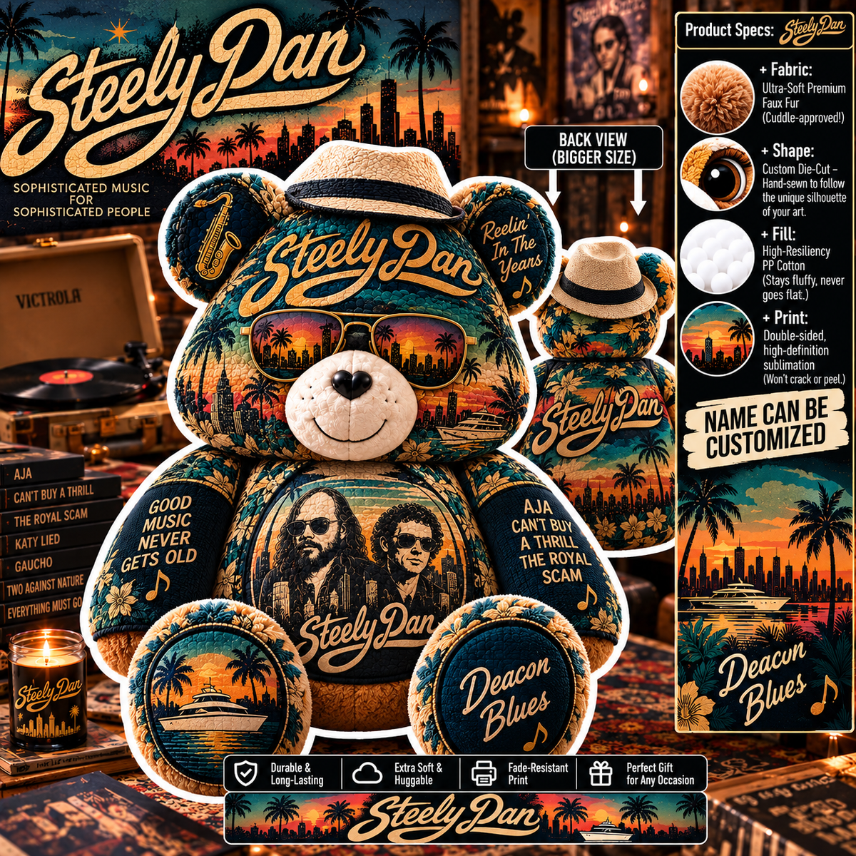 Steely Dan Custom Shaped Bear Pillow – Unique Gift for Classic Music Lovers