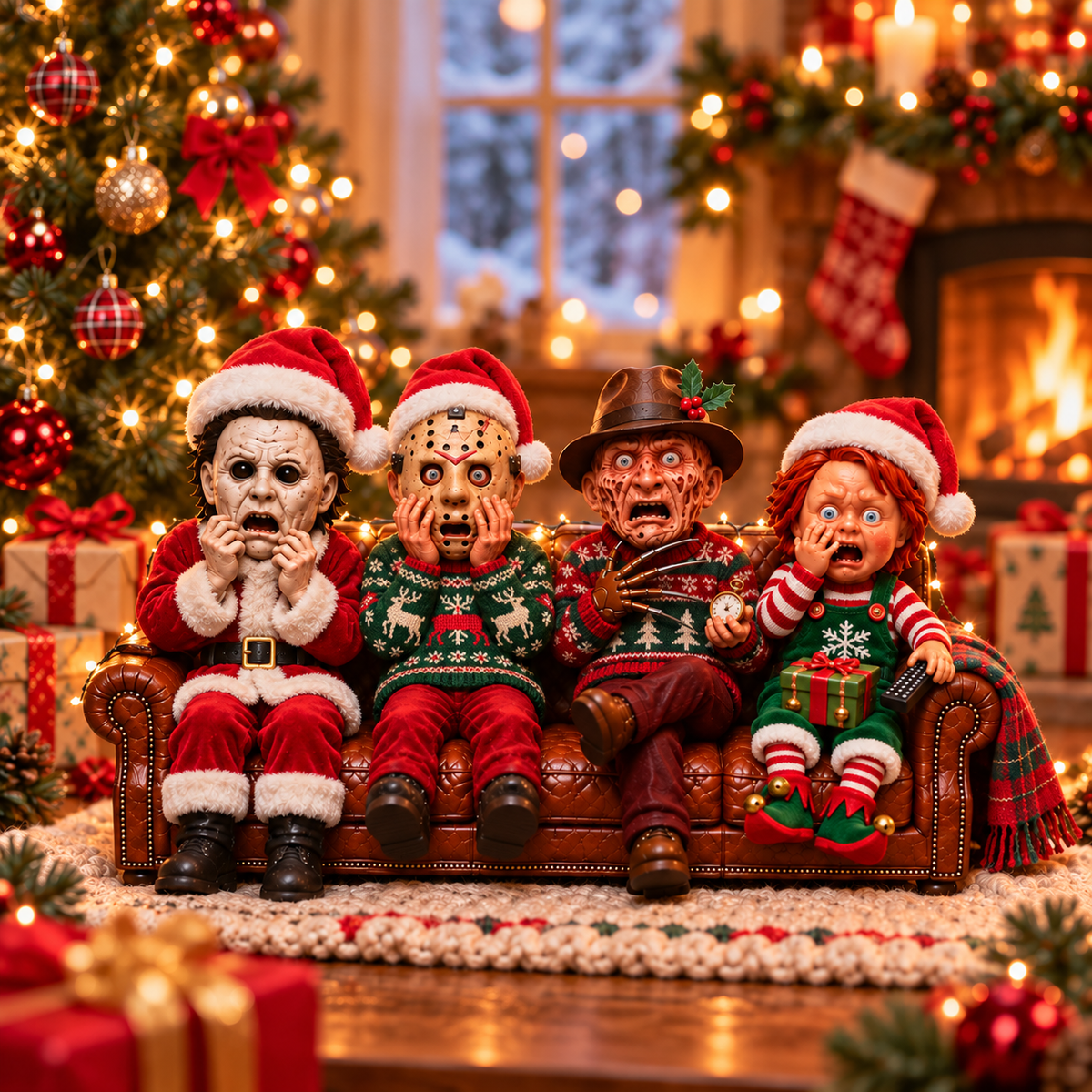 Horror Movie Characters Christmas Wooden Block - Spooky Christmas Collectible