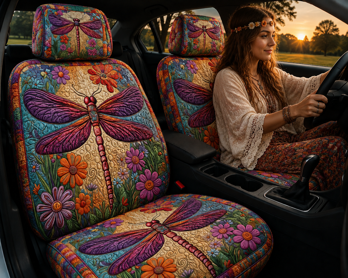 Colorful Dragonfly Car Seat Covers - Nature Lover Gift 2