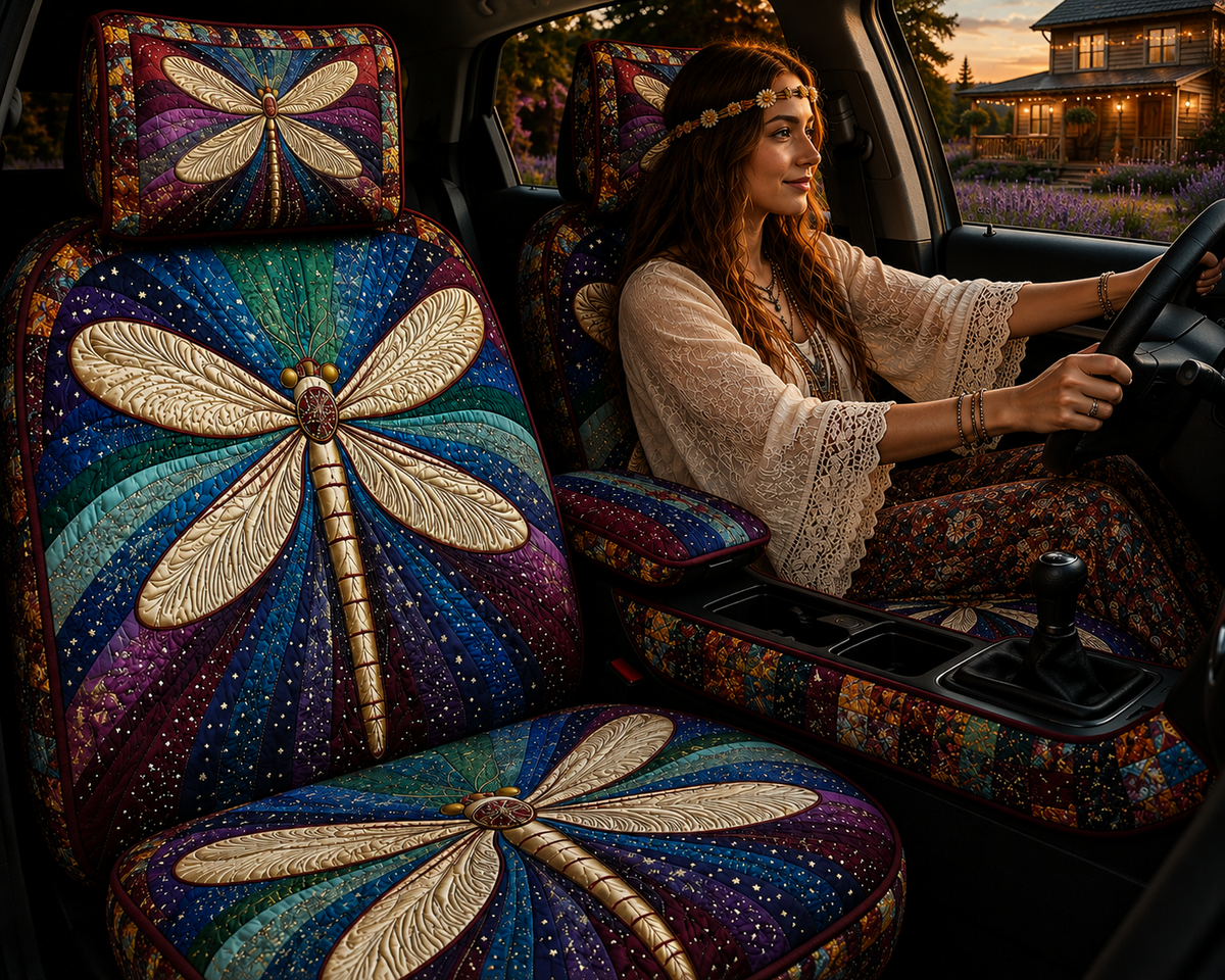 Colorful Dragonfly Car Seat Covers - Nature Lover Gift 3