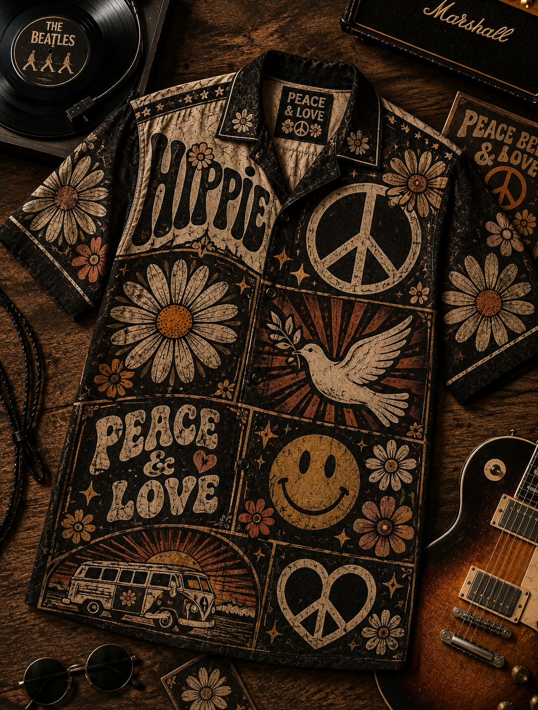 Vintage Hippie Hawaiian Shirt – Gift for Hippie and Music Lovers 2