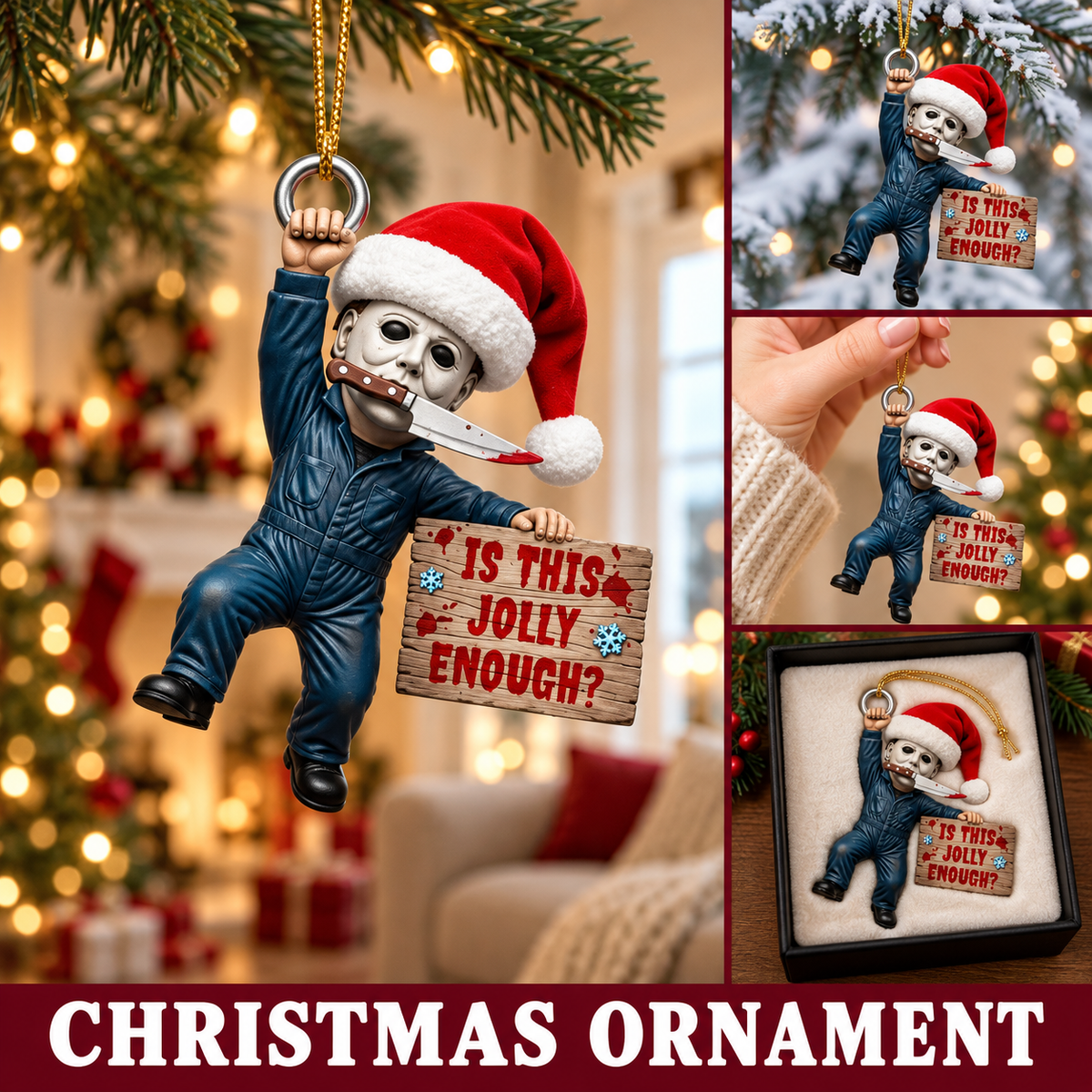 Personalized Michael Myers Christmas Ornament - Funny Halloween Christmas Gift for Horror Fans
