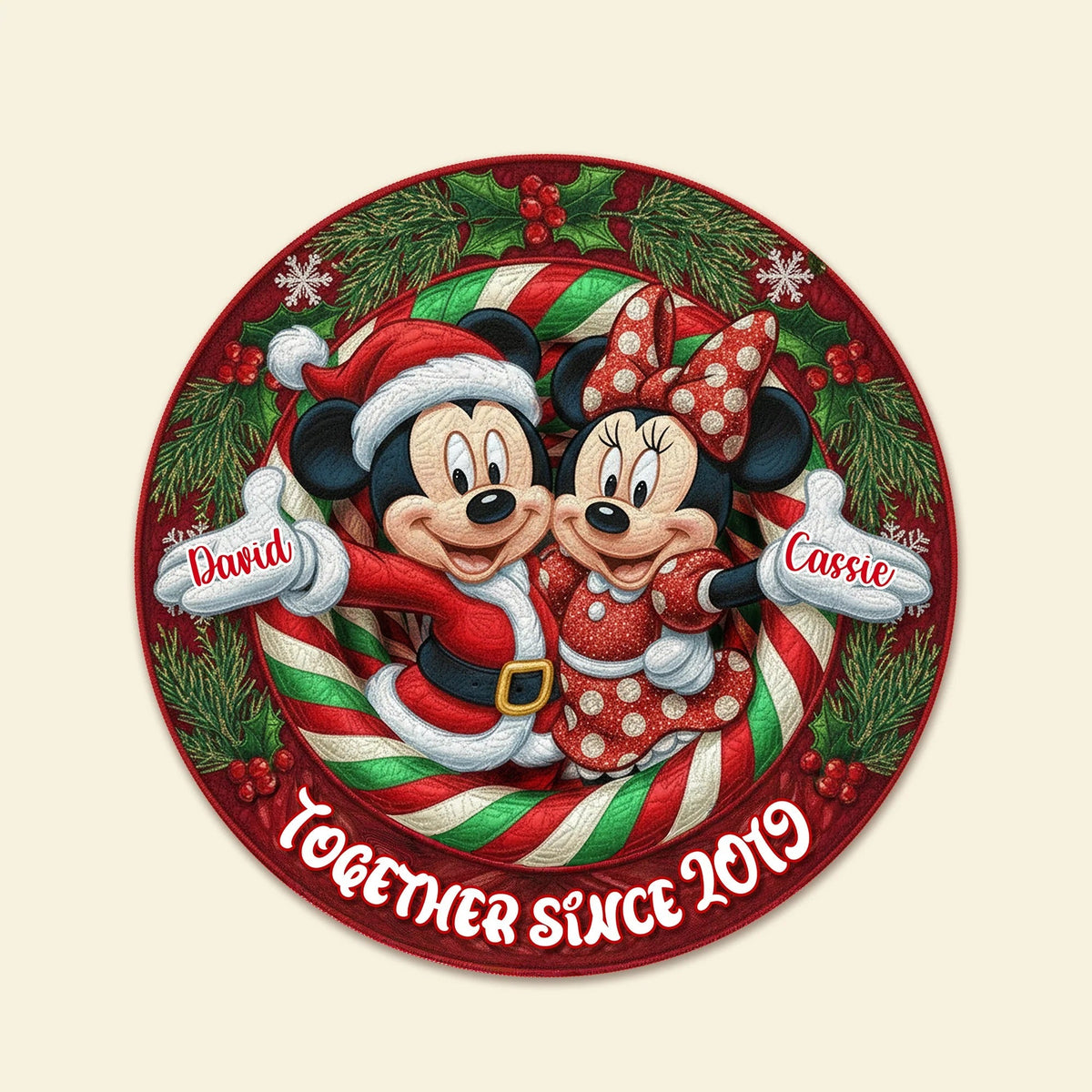 Personalized Gifts For Christmas, Lovely Couple Personalized Quilted Round Mat
