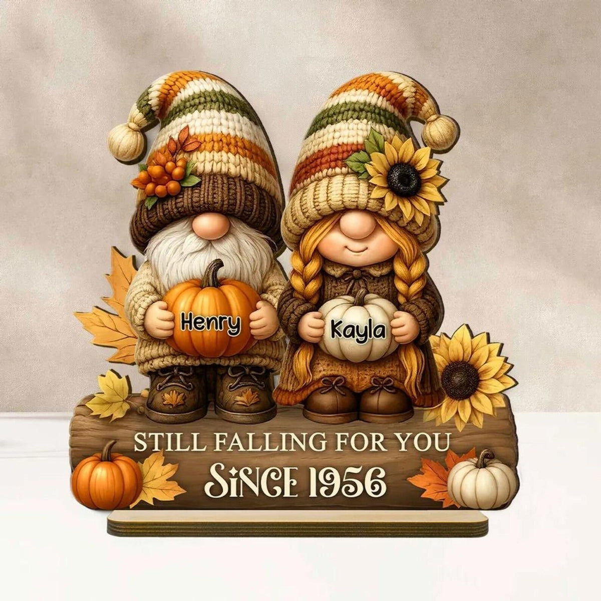 Gnome Couple Growing Old Together Wooden Standing