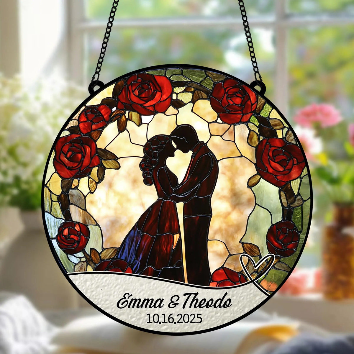 Personalized Wedding Faux Stained Glass Suncatcher, Hanging Decor