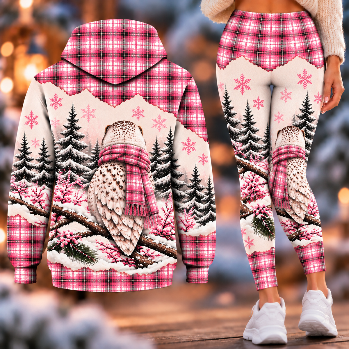 Snowy Owl - Personalized Christmas Hoodie and Leggings Set Version 2