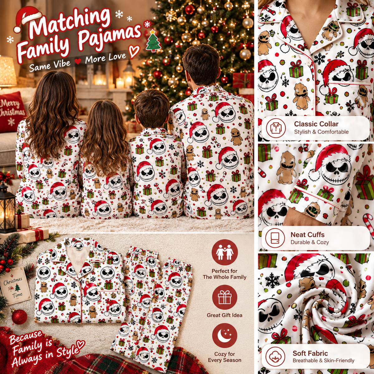 Jack Skellington Christmas Pajama Set - Holiday Gift for Women