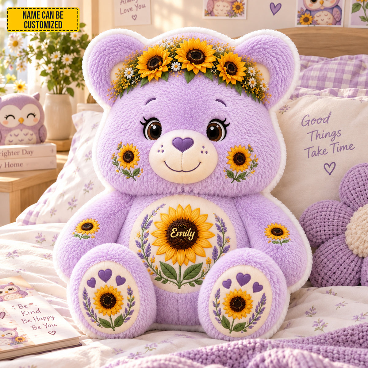 Personalized Sunflower Purple Bear Custom Shape Pillow