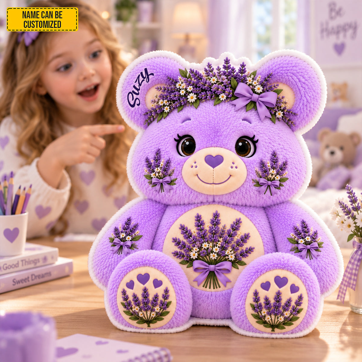 Personalized Lavender Bear Custom Shaped Pillow