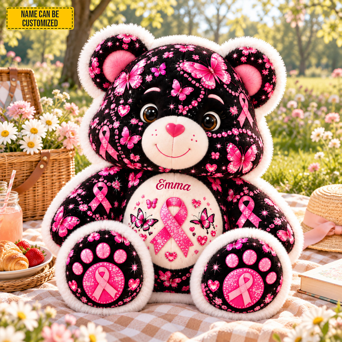Personalized Breast Cancer Awareness Bear Pillow