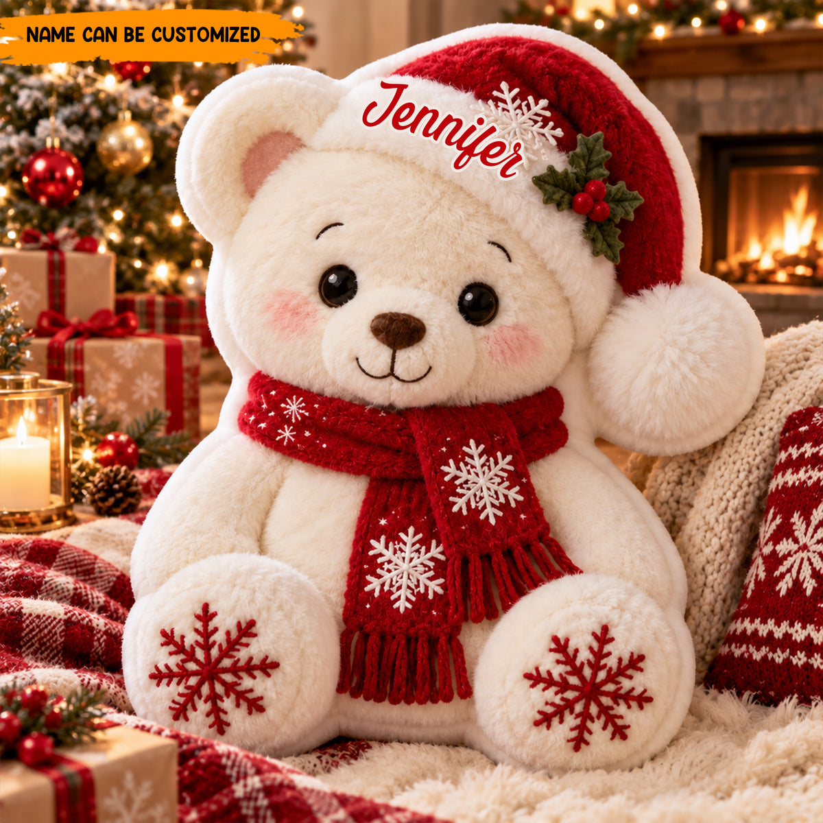 Personalized Christmas Bear Custom Shaped Pillow