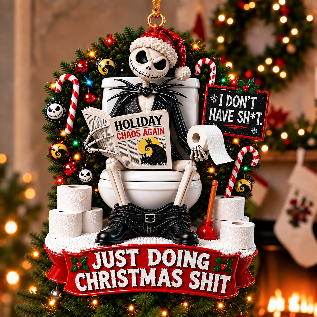 Holiday Chaos Skeleton Funny Christmas Ornament