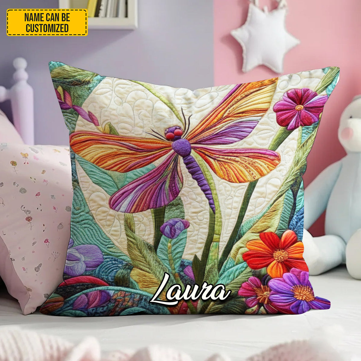 Personalized Colorful Dragonfly Pillow
