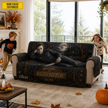Personalized Halloween Night Horror Couch Cover – Halloween Horror Quilted Sofa Cover