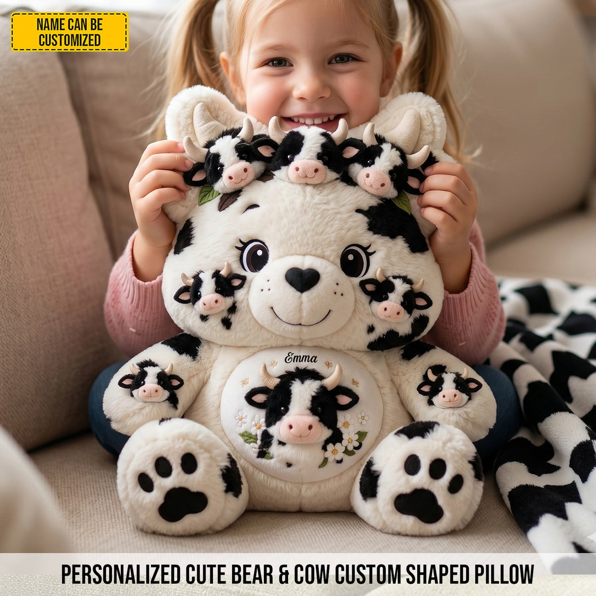 Personalized Bear & Cow Custom Shaped Pillow