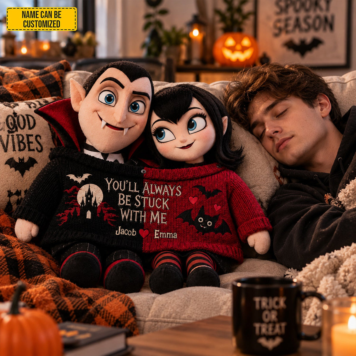 Personalized Spooky Vampire Couple Custom Shape Pillow – Personalized Couple Gift