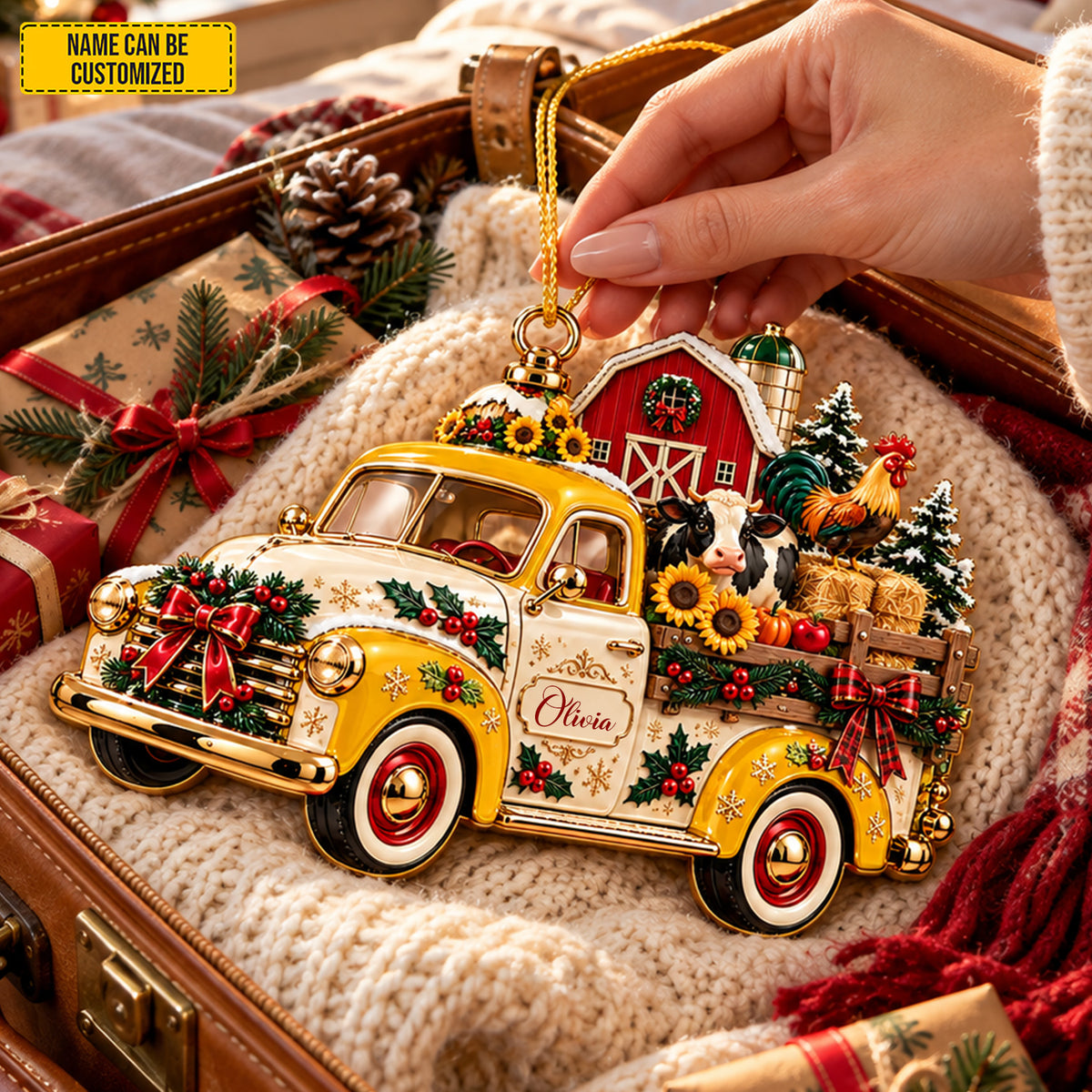 Personalized Christmas Vintage Farm Truck Ornament