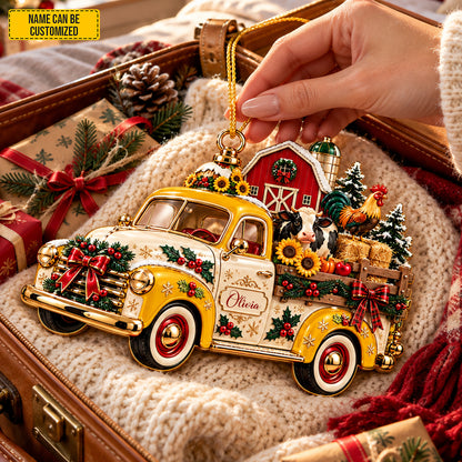 Personalized Christmas Vintage Farm Truck Ornament