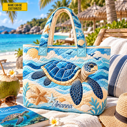 Personalized Sea Turtle Quilted Quilted Tote Bag