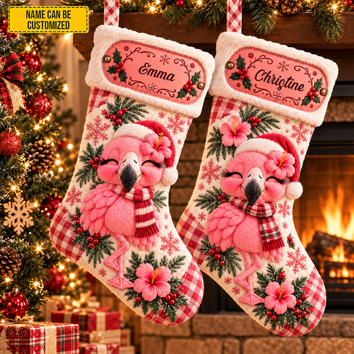 Personalized Christmas Flamingo Stocking