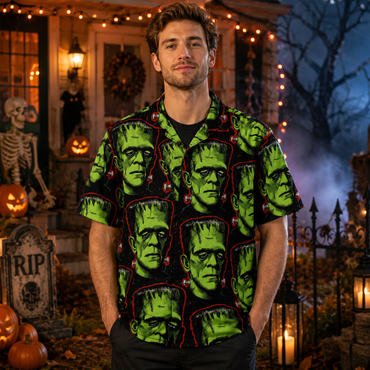 Frankenstein Monster Faces Halloween Hawaiian Shirt