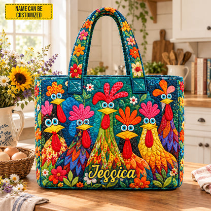 Personalized Funny Chicken Quilted Tote Bag